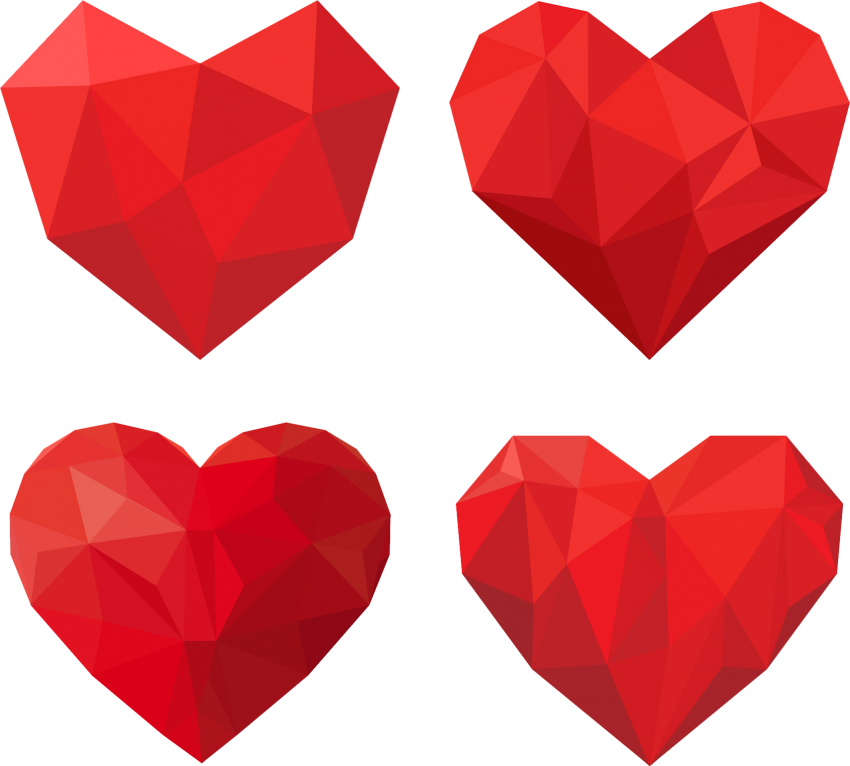 Red Geometric Hearts Graphic PNG Image