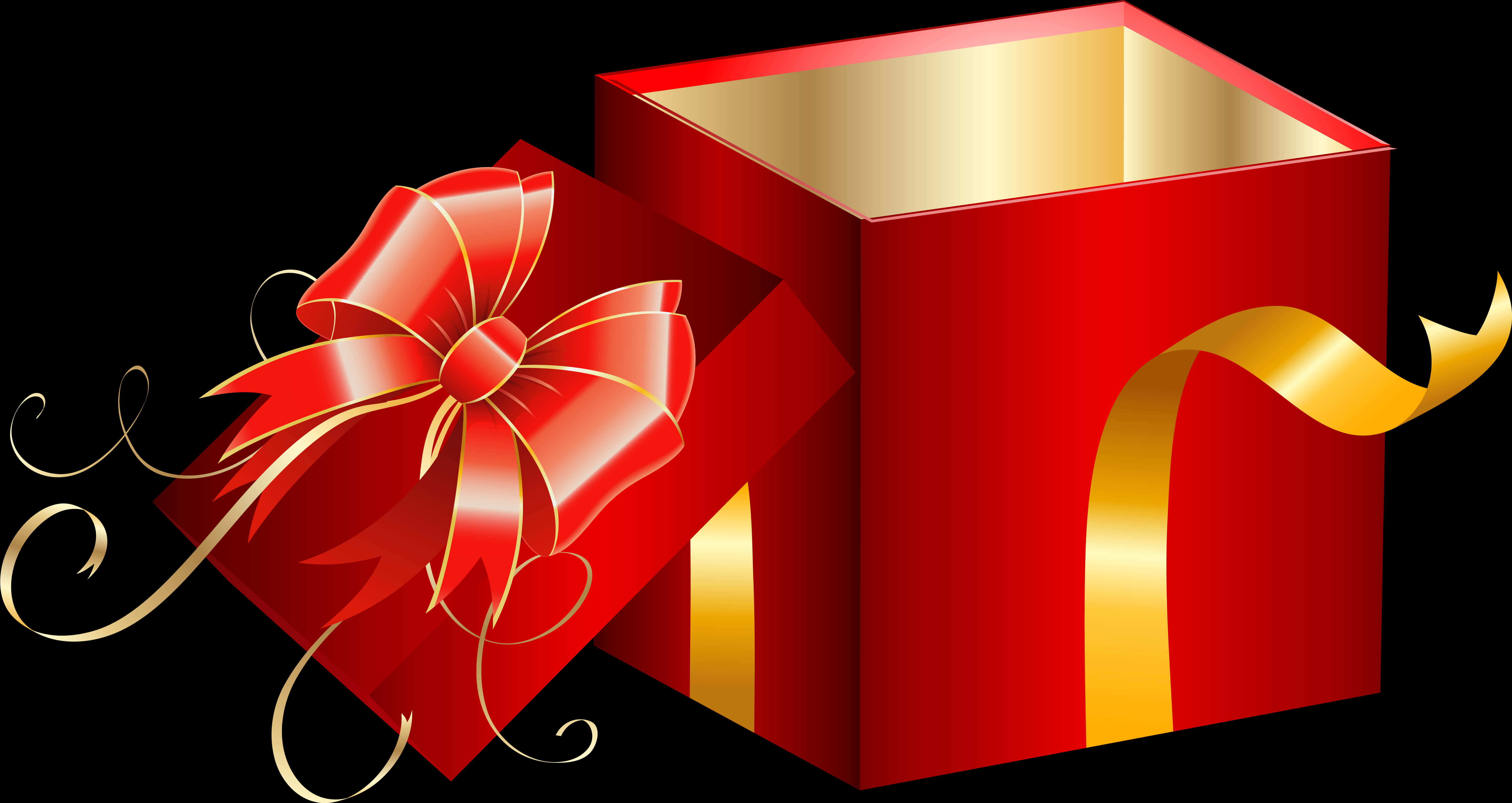 Red Gift Box Open With Golden Ribbon PNG Image