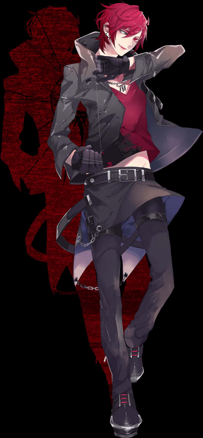 Red Haired Anime Boy Stylish Outfit PNG Image