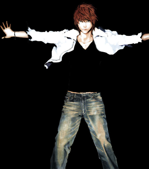 Red Haired Anime Character Arms Outstretched PNG Image