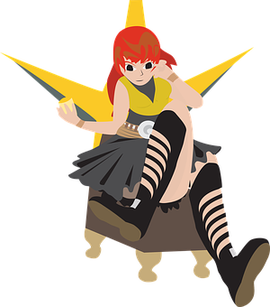 Red Haired Anime Girl With Swords PNG Image