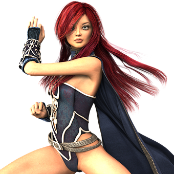 Red Haired Fantasy Warrior Woman PNG Image