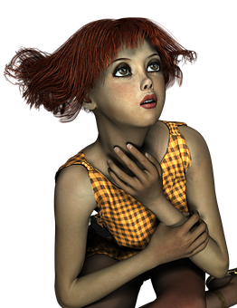 Red Haired Girl Looking Upward PNG Image