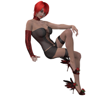 Red Haired3 D Modelin Lingerie PNG Image