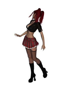 Red Haired3 D Modelin Plaid Skirt PNG Image