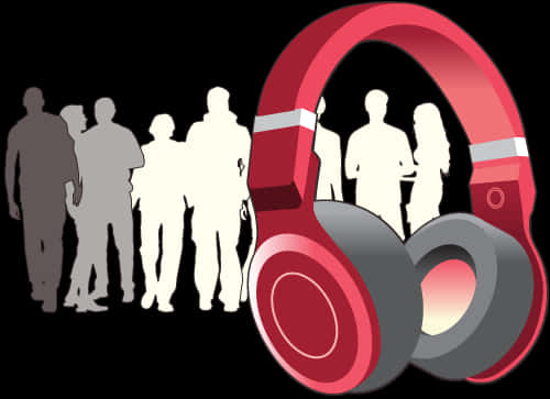 Red Headphones Silhouetted People PNG Image