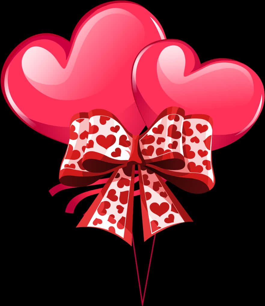 Red Heart Balloonswith Love Ribbon PNG Image