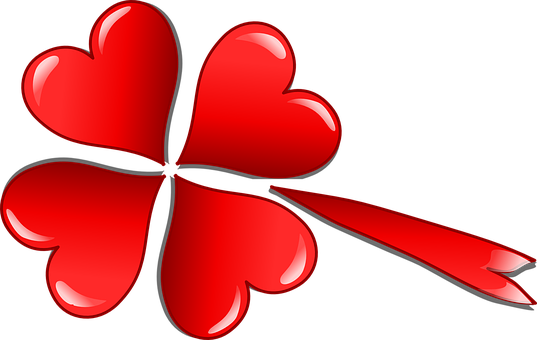 Red Heart Clover Illustration PNG Image