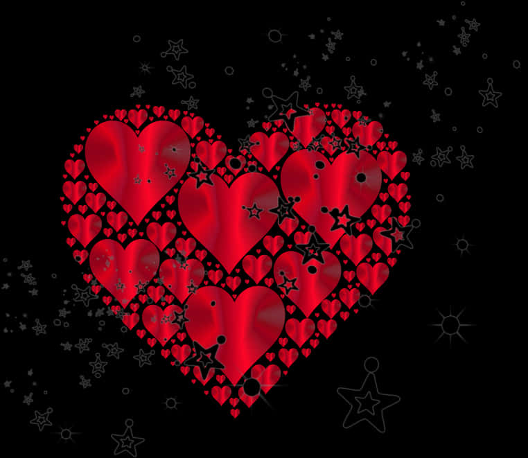 Red Heart Collageon Black Background PNG Image