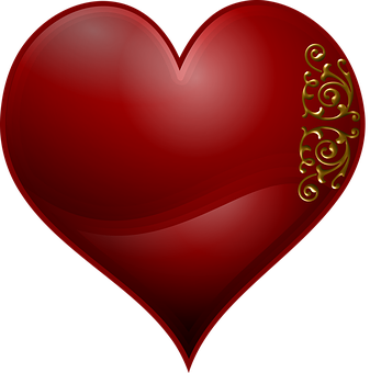 Red Heart Golden Flourish PNG Image