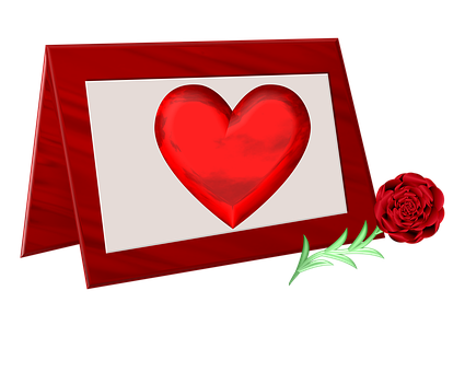 Red Heart Greeting Cardand Rose PNG Image