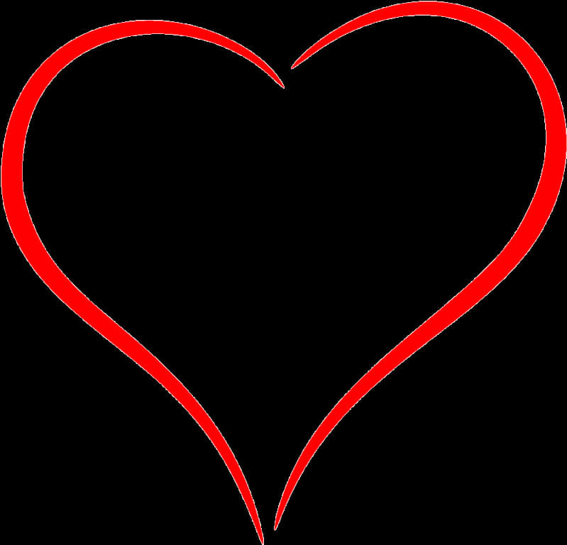 Red Heart Outlineon Black Background PNG Image