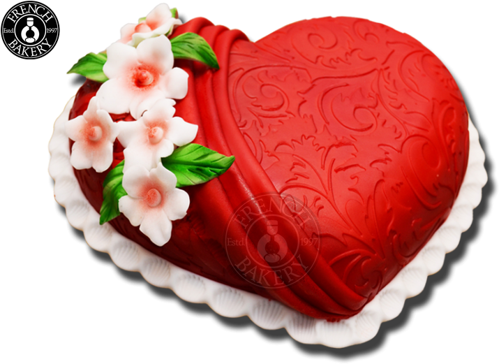 Red Heart Shaped Cakewith Floral Decoration PNG Image