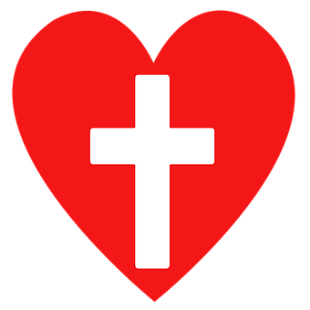 Red Heart With White Cross PNG Image