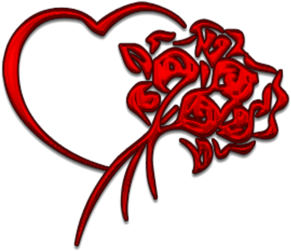 Red Heartand Roses Vector PNG Image