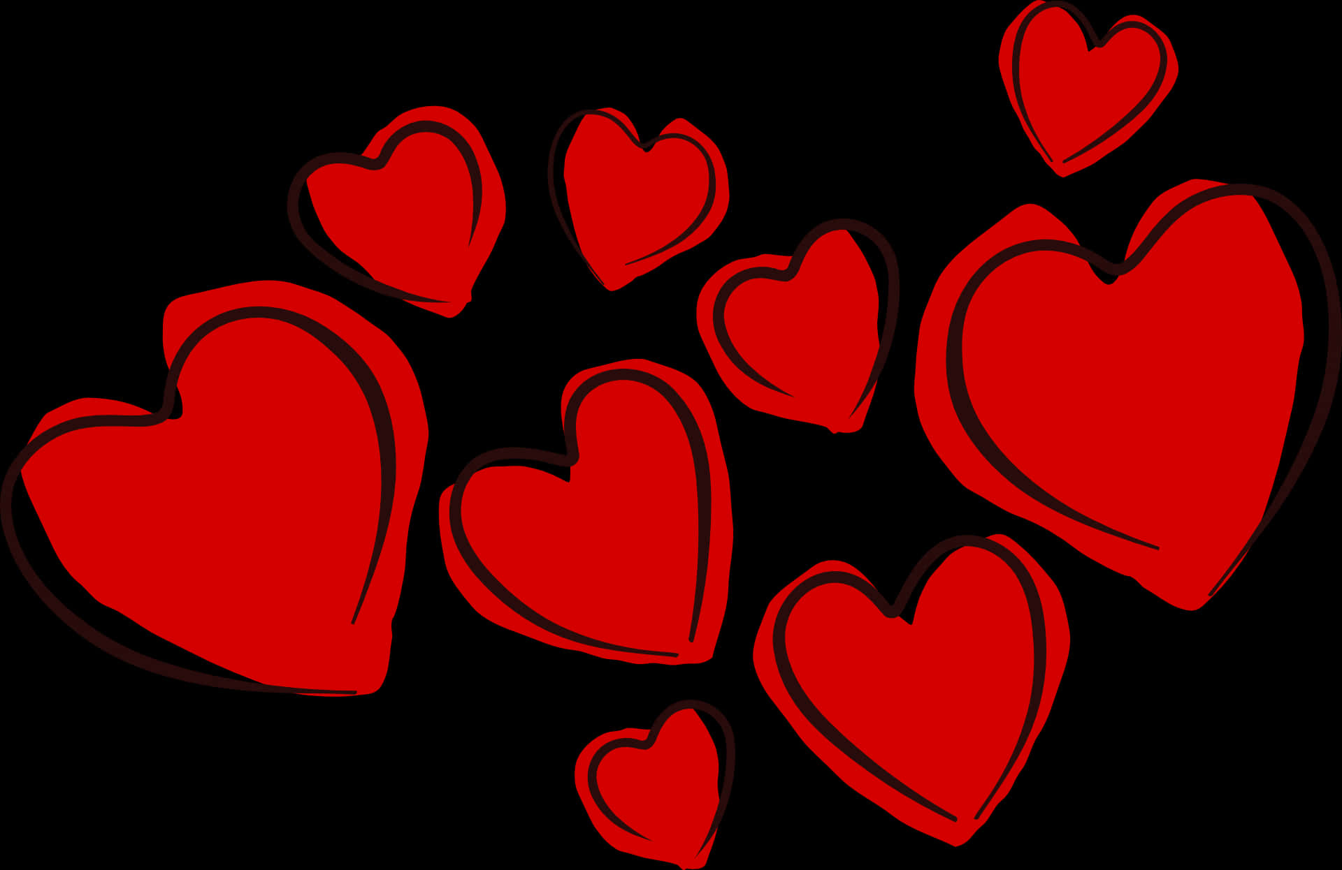 Red Hearts Black Background PNG Image