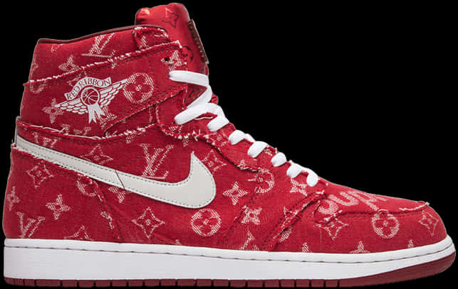 Red High Top Sneakerwith Designer Pattern PNG Image