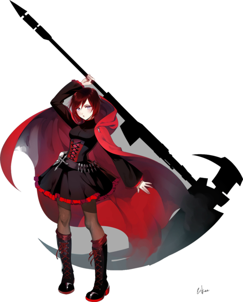 Red Hooded Anime Characterwith Scythe PNG Image