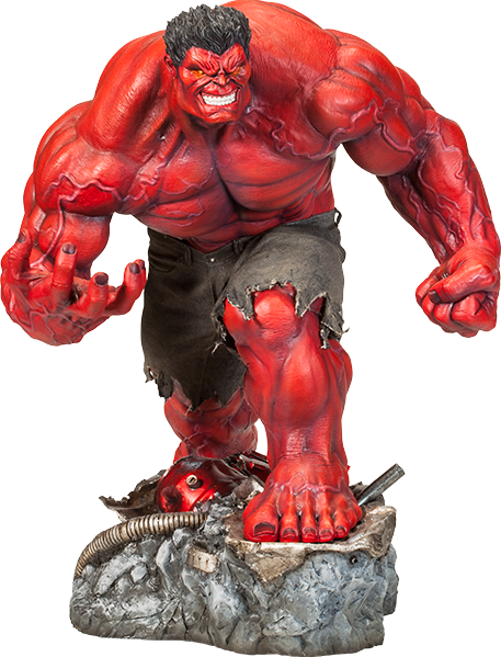 Red Hulk Statue Figure PNG Image