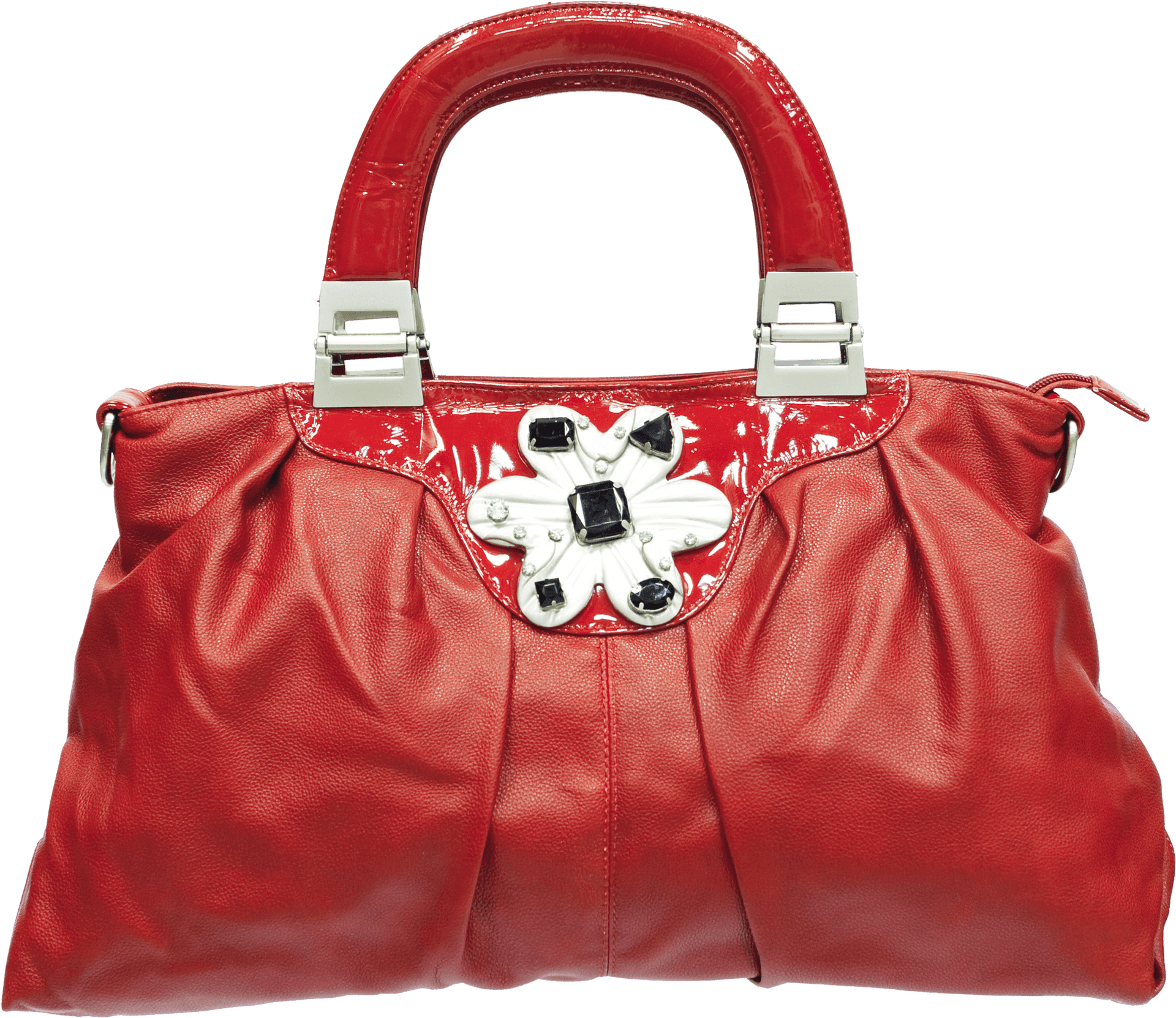 Red Leather Floral Accent Purse.png PNG Image