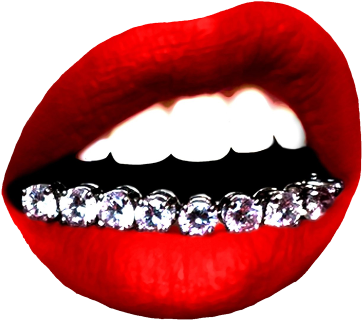 Red Lips Diamond Grillz Image PNG Image