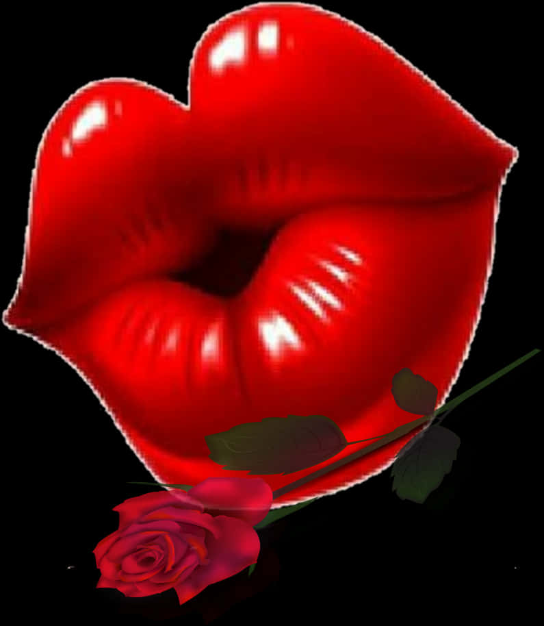 Red Lipsand Rose Artwork PNG Image