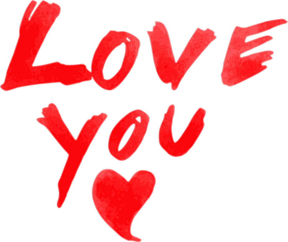 Red Love You Textwith Heart PNG Image