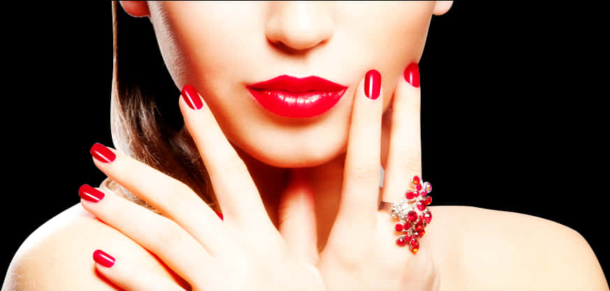 Red Manicureand Lipstick Beauty PNG Image