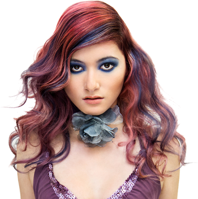 Red Ombre Hairstyle Model PNG Image