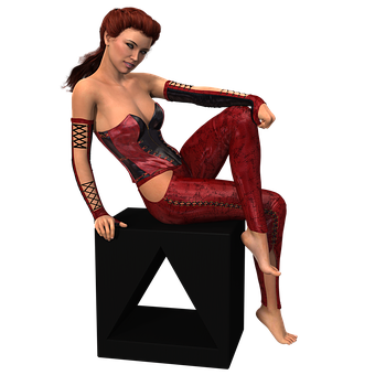 Red Outfit3 D Model Pose PNG Image