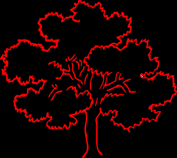 Red Outlined Tree Silhouette PNG Image