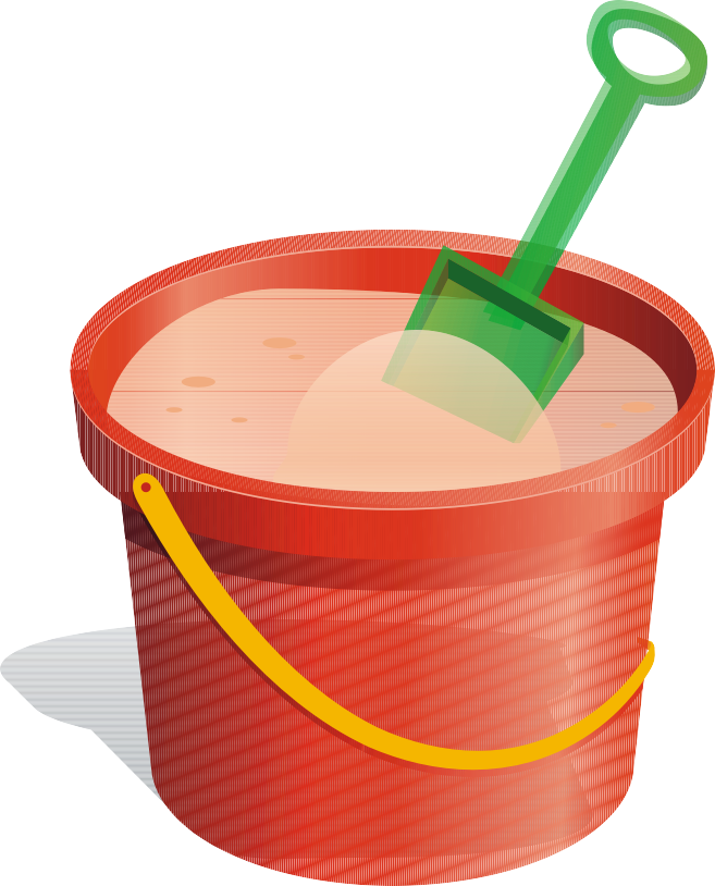 Red Plastic Bucketwith Green Shovel PNG Image