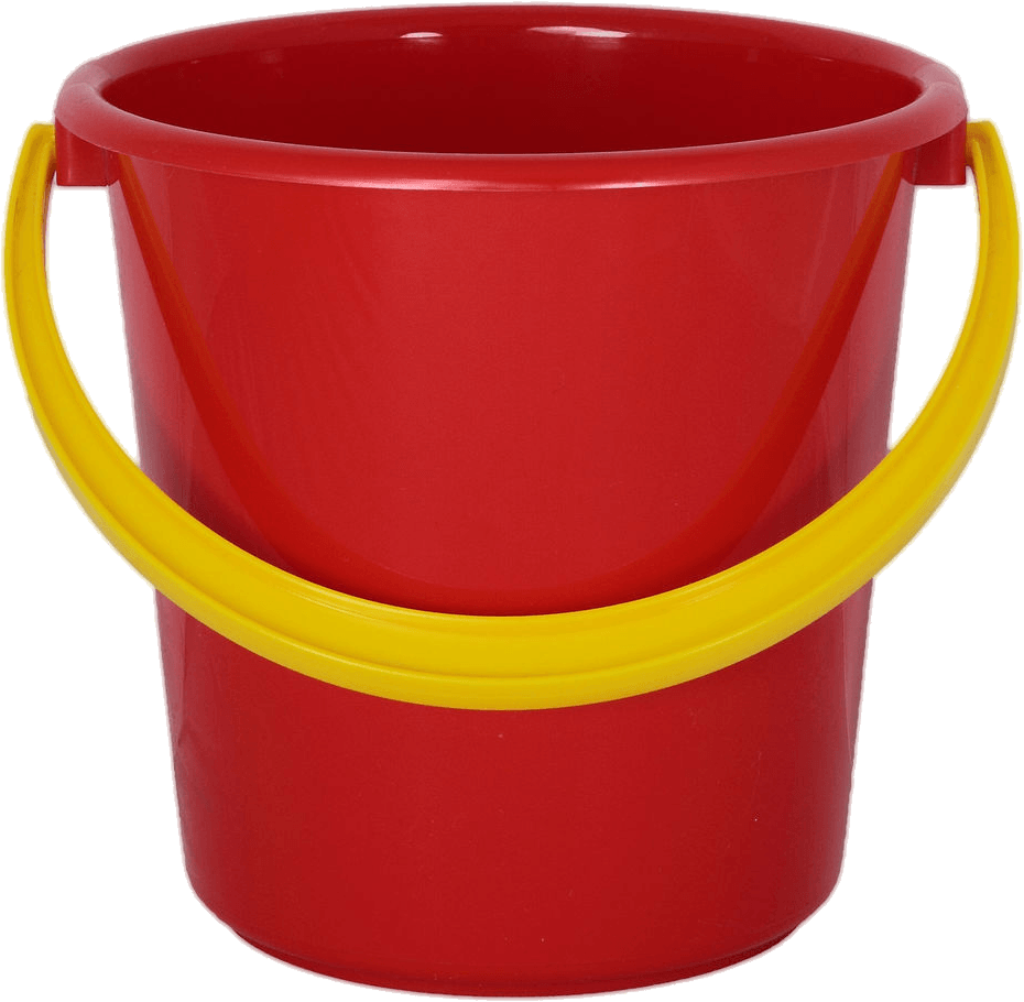 Red Plastic Bucketwith Yellow Handle.png PNG Image