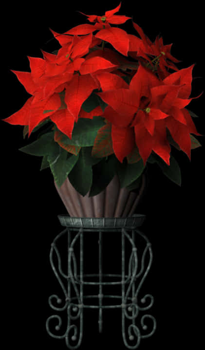 Red Poinsettiain Decorative Stand PNG Image