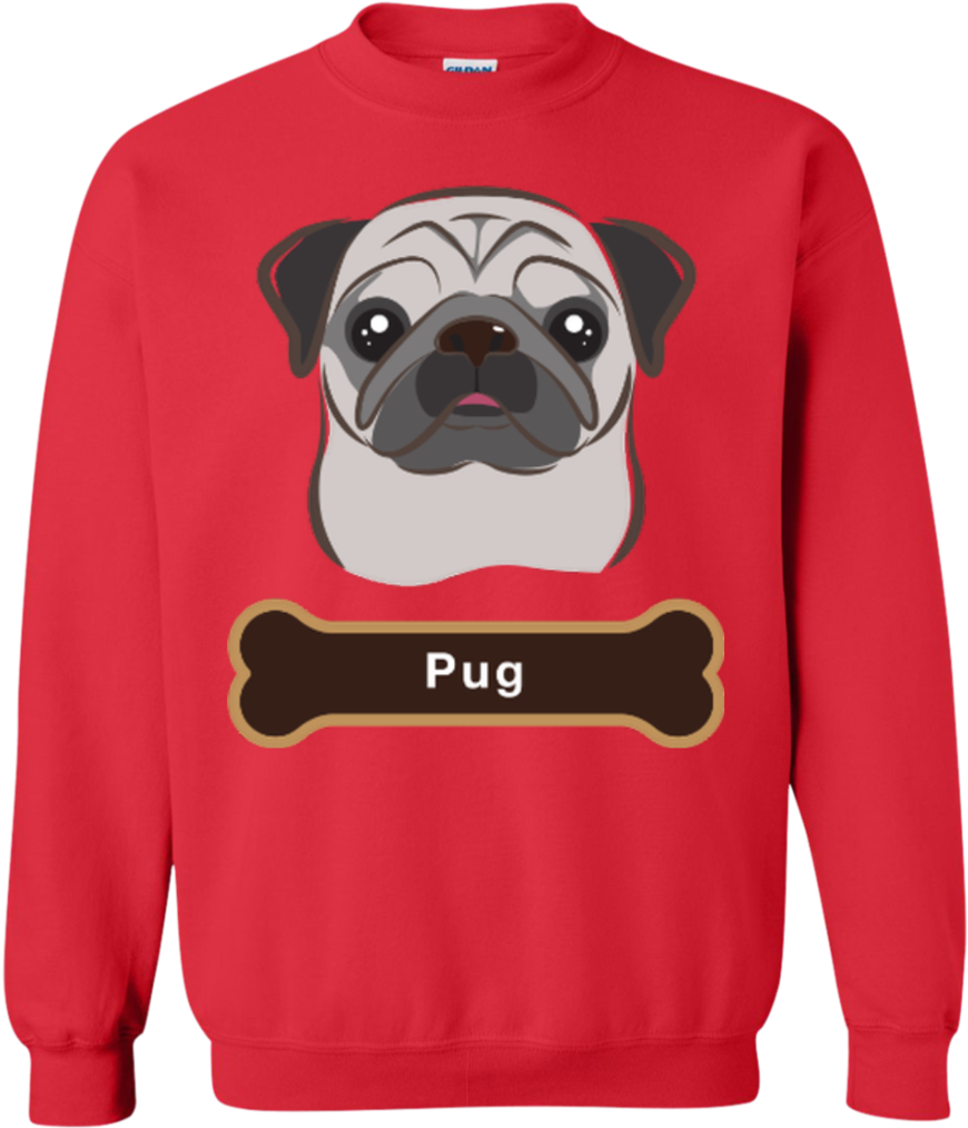 Red Pug Sweatshirtwith Bone Graphic PNG Image