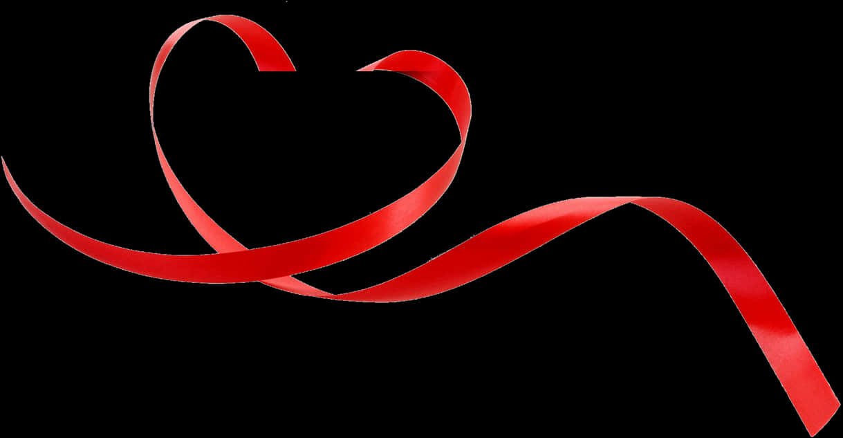 Red Ribbon Heart Shapeon Black Background PNG Image