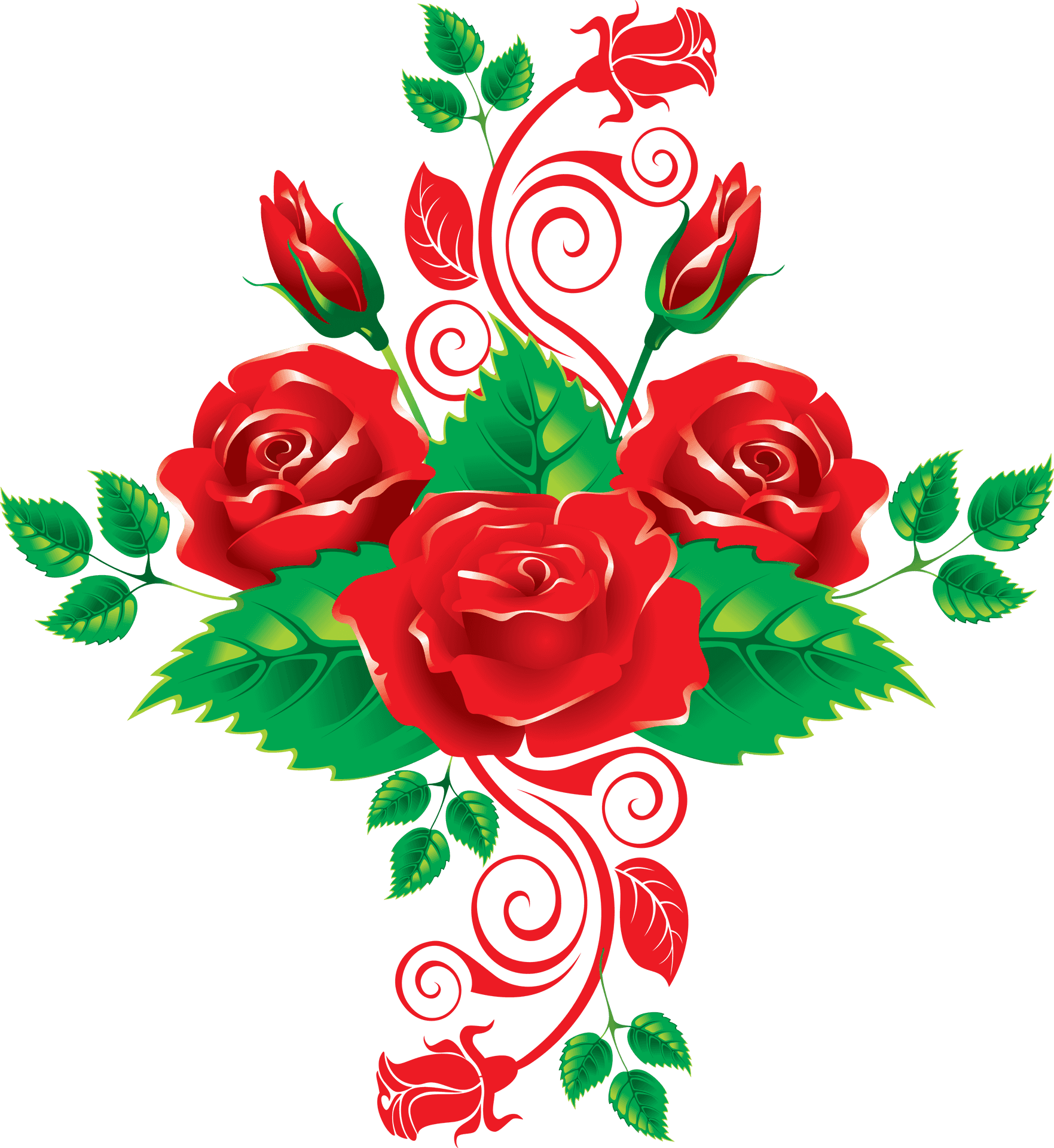 Red Rose Vector Floral Design PNG Image