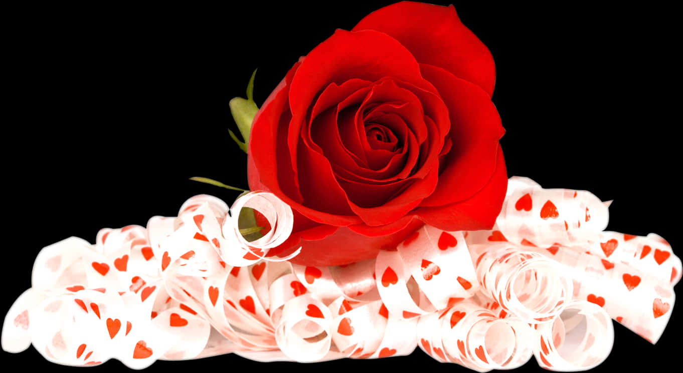 Red Roseon Heart Ribbon PNG Image