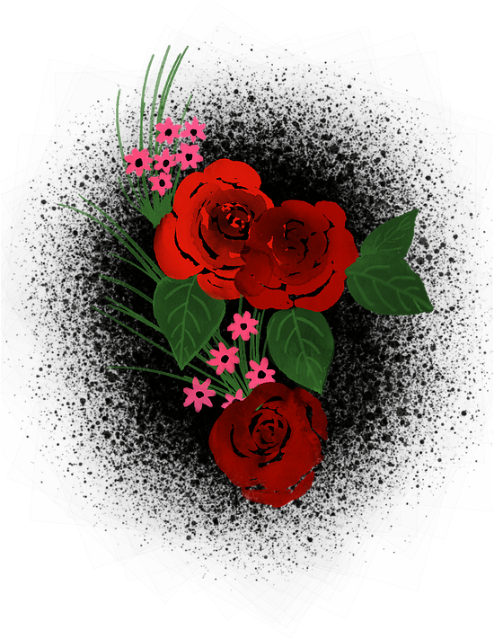 Red Roses Artistic Floral Design PNG Image