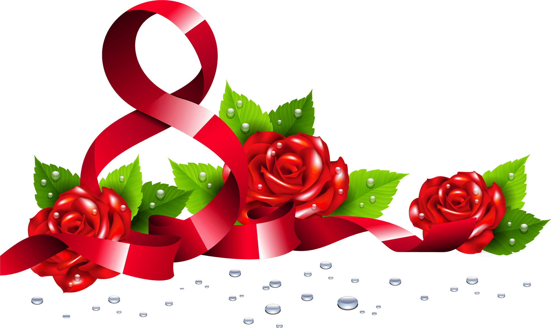 Red Rosesand Ribbon Design PNG Image