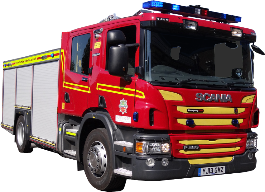 Red Scania Fire Engine Side View PNG Image