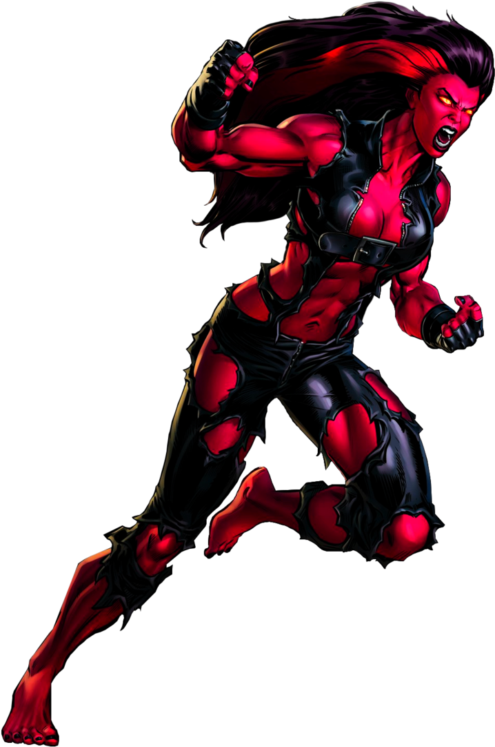 Red She Hulk Action Pose PNG Image