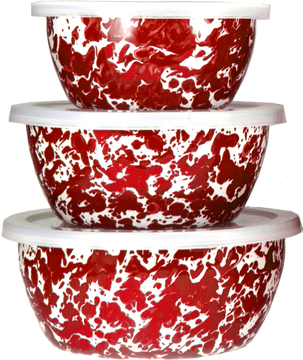 Red Splatter Enamel Bowls Stacked PNG Image