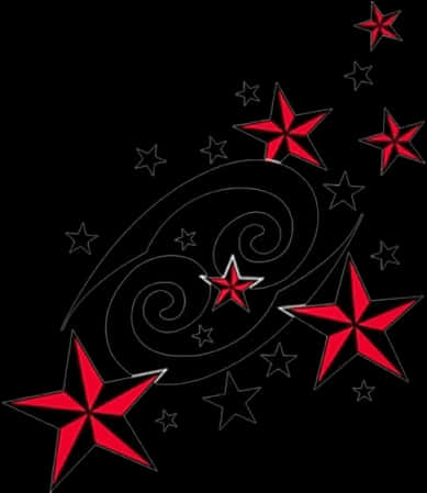 Red Starsand Swirls Design PNG Image