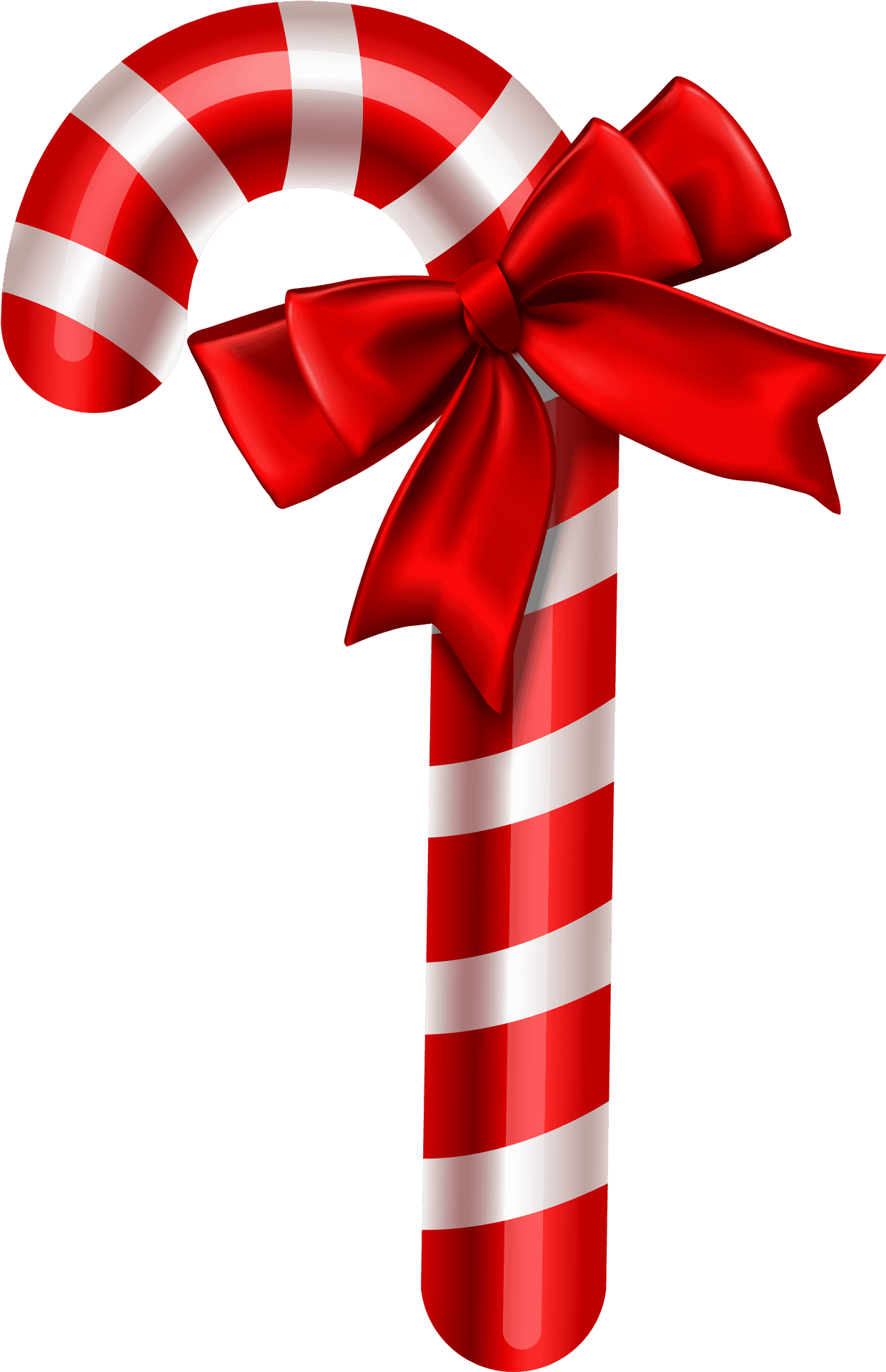 Red Striped Candy Cane With Bow PNG Image