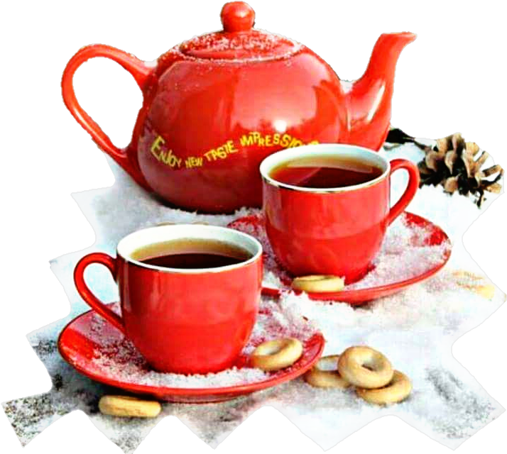 Red Teapotand Cupswith Tea PNG Image