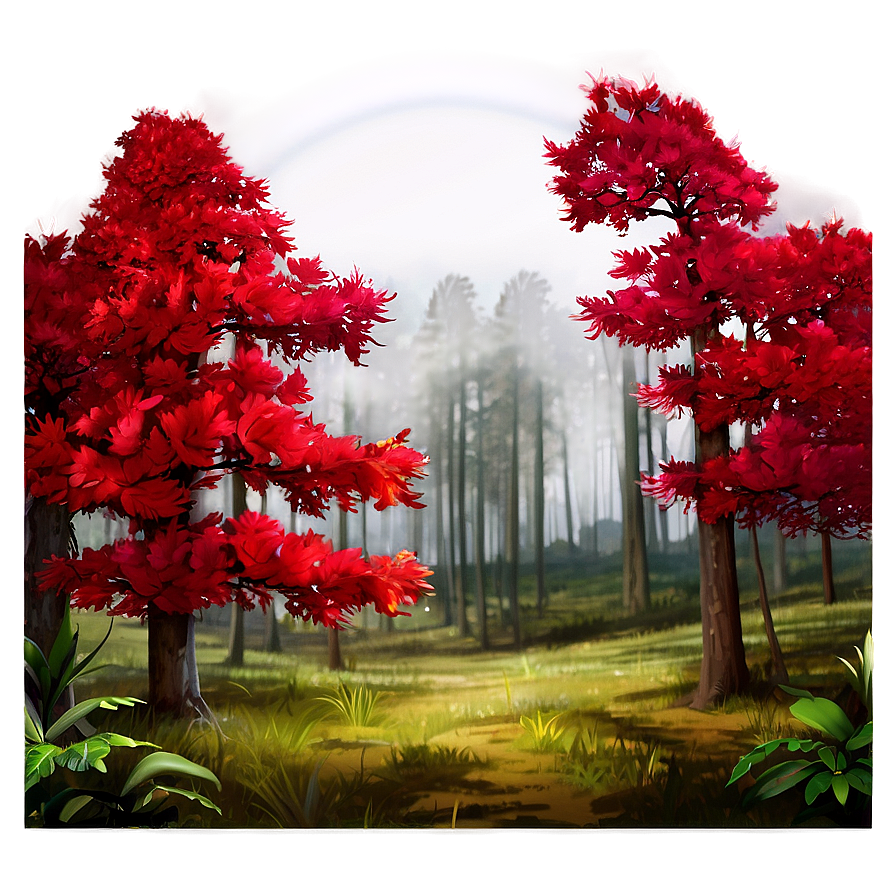 Red Tree In Mystical Forest Png Eqv32 PNG Image