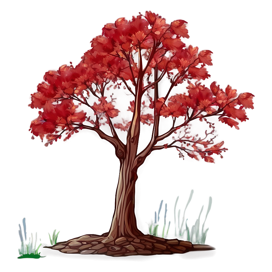 Red Tree In Peaceful Valley Png 26 PNG Image