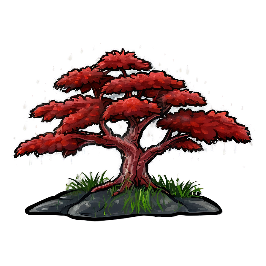 Red Tree In Rainy Scene Png 06252024 PNG Image