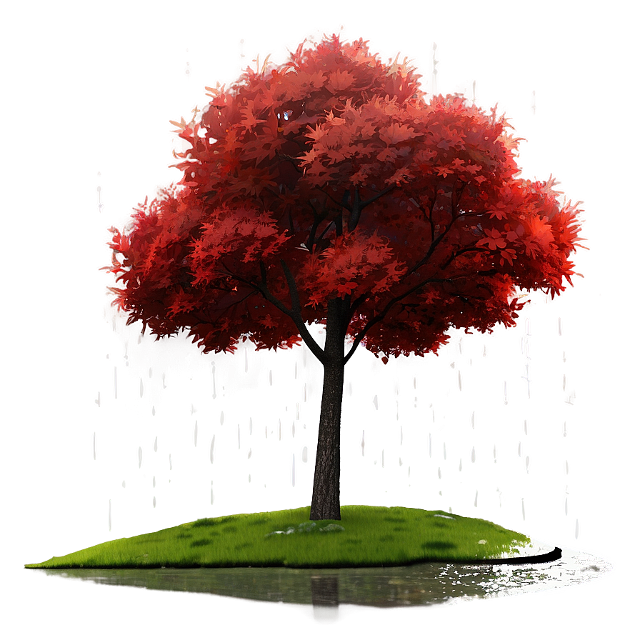 Red Tree In Rainy Scene Png Fve86 PNG Image